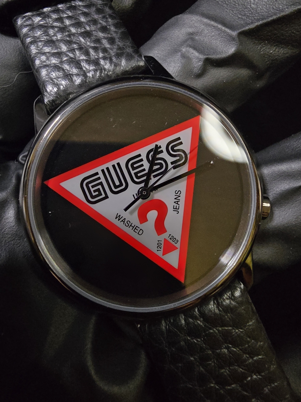 Guess Black Watch with Red Triangle Logo - Unisex 38mm